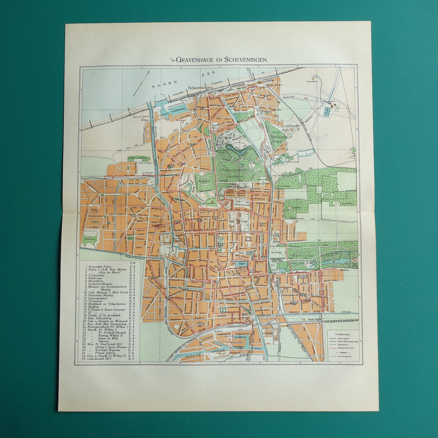 DEN HAAG oude kaart van 's Gravenhage en Scheveningen uit 1917 originele antieke plattegrond vintage landkaart