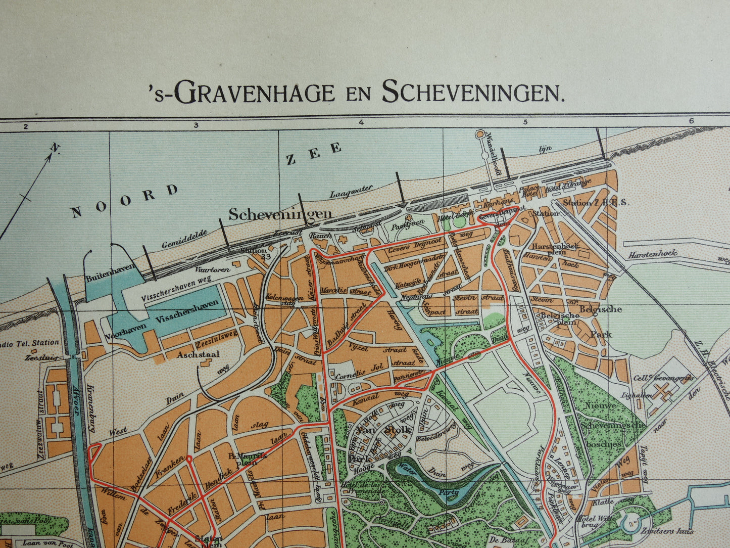 Alte Karte von Den Haag und Scheveningen aus dem Jahr 1917, originale antike Karte, Vintage-Karte
