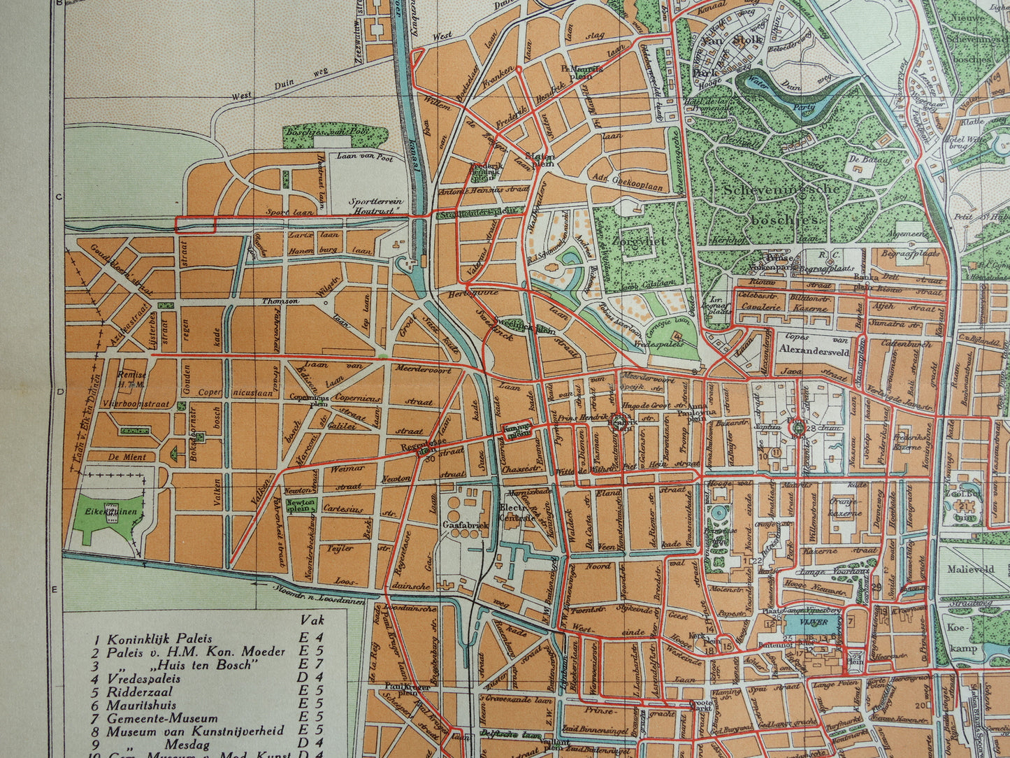 Alte Karte von Den Haag und Scheveningen aus dem Jahr 1917, originale antike Karte, Vintage-Karte