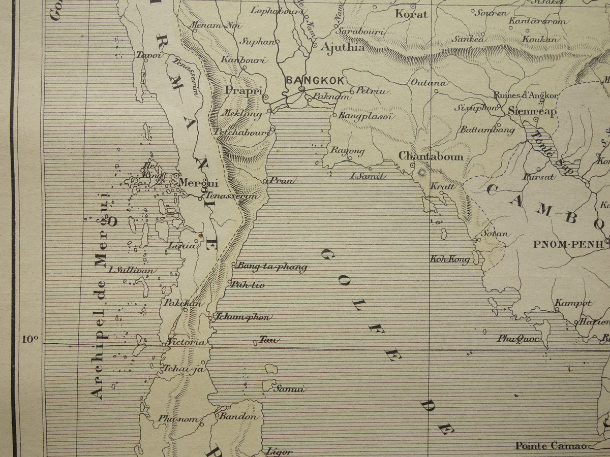THAILAND Oude kaart van het Thailand uit het jaar 1896 historische landkaart Siam oude vintage kaarten
