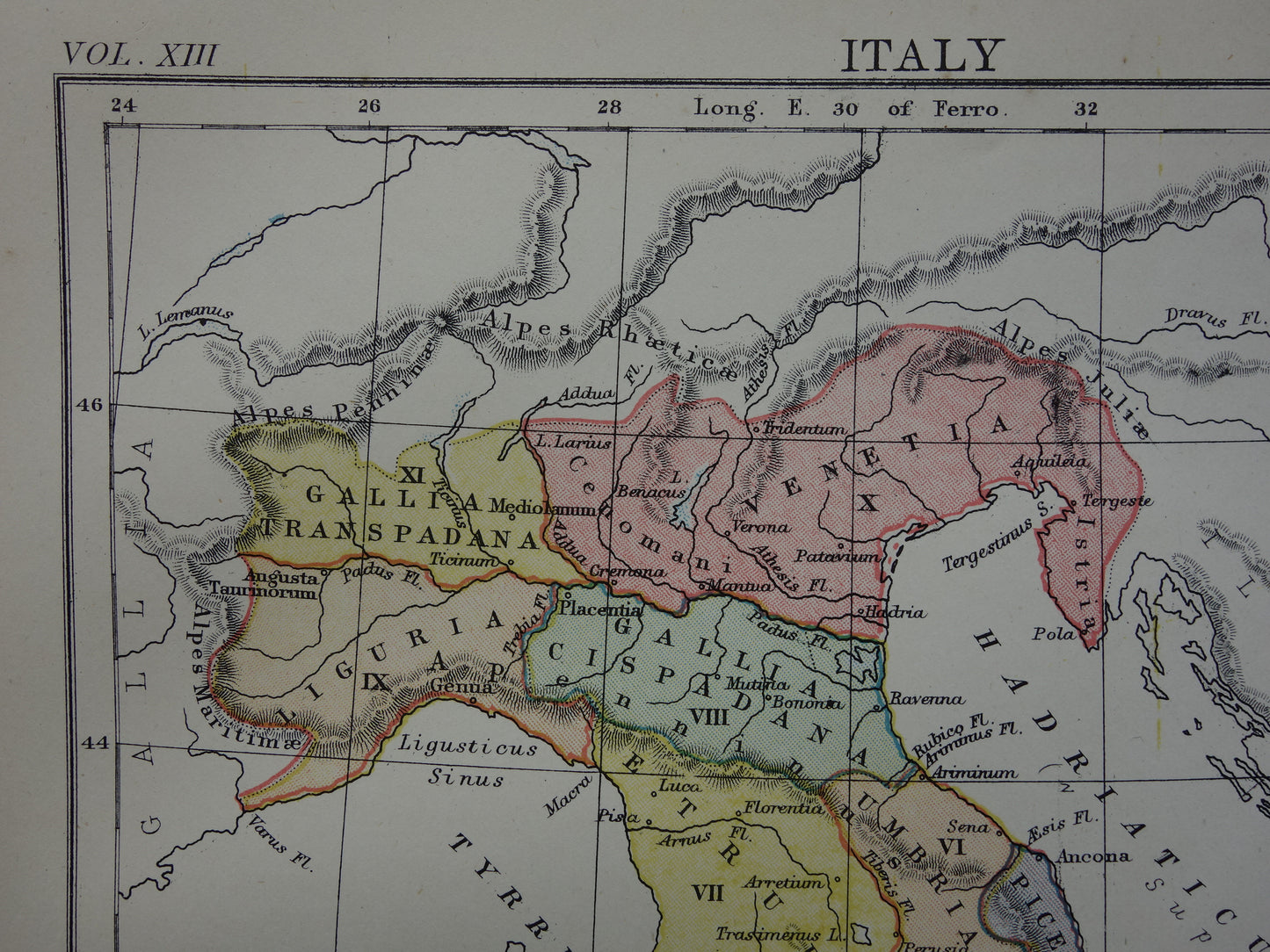 Italië set van 2 antieke kaarten geschiedenis Italië - Romeinse Rijk Augustus tot Constantijn & Italië voor 1797 - oude kaart