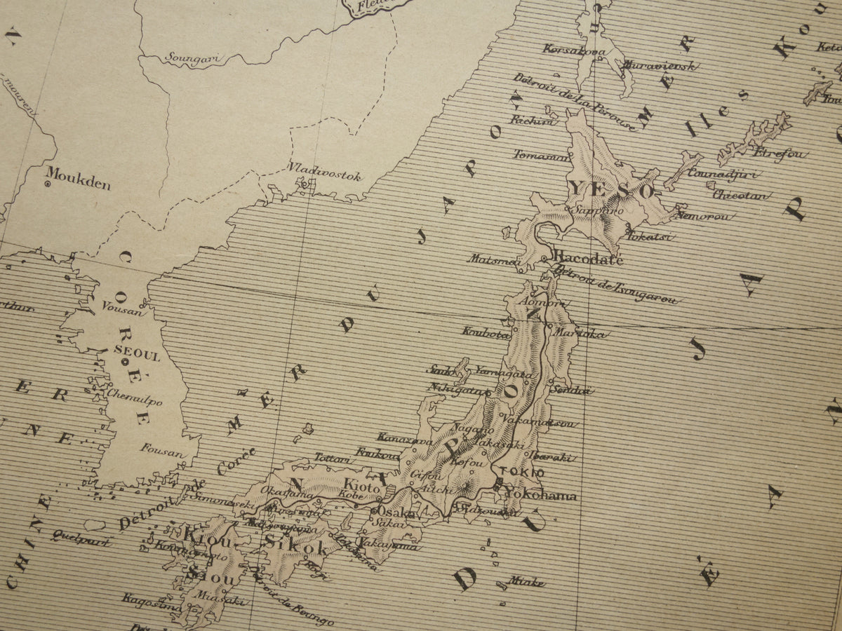 JAPAN Oude kaart van het Japanse Rijk uit het jaar 1896 historische landkaart Japan oude vintage kaarten