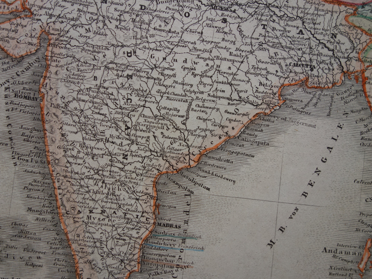 INDIA Oude kaart van India en Indochina uit 1849 originele antieke landkaart zuidoost Azië - vintage kaarten