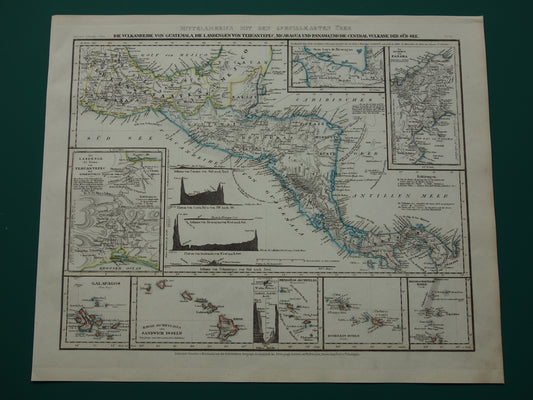 CENTRAAL-AMERIKA oude kaart 1850 originele antieke prent van Nicaragua Panama Costa Rica Honduras kanaal landengte Midden A. vintage kaarten