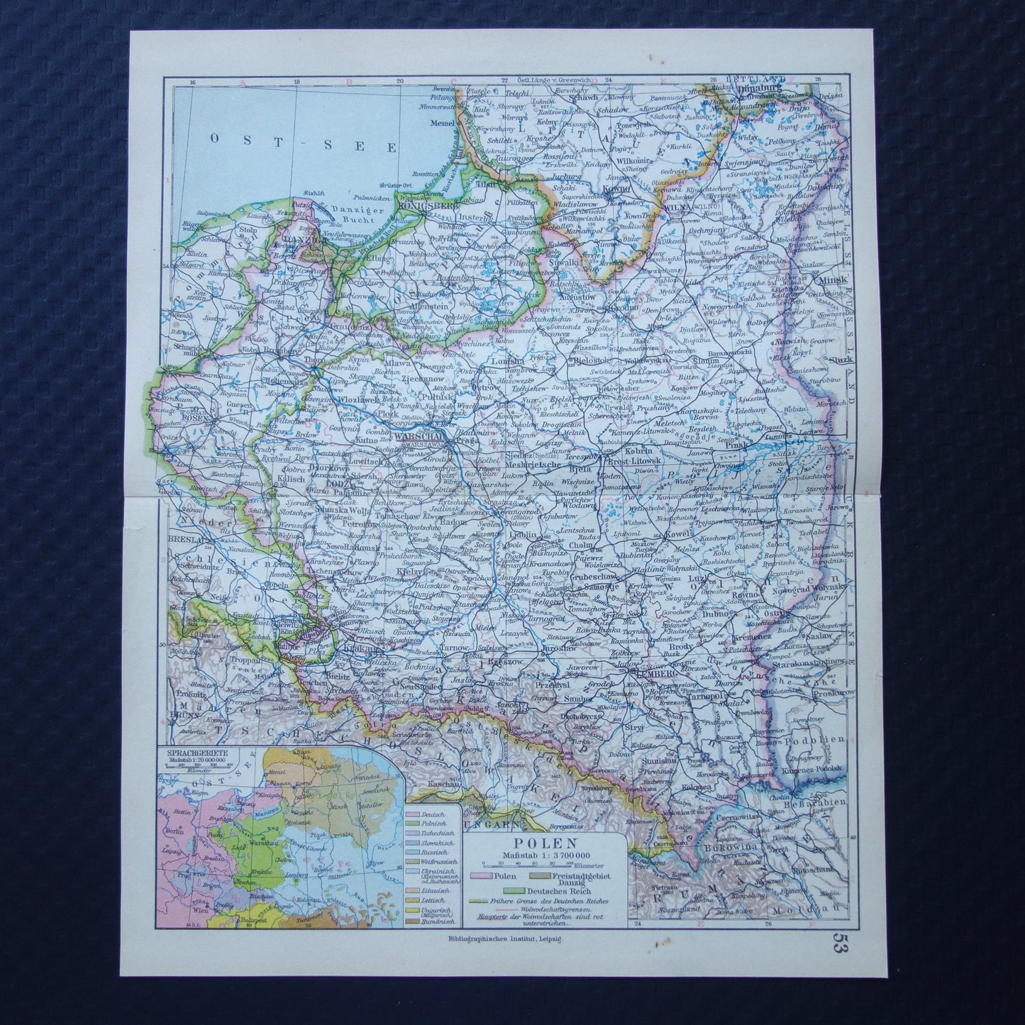 POLEN oude landkaart van Polen uit het jaar 1928 Duitse originele vintage kaart Polen