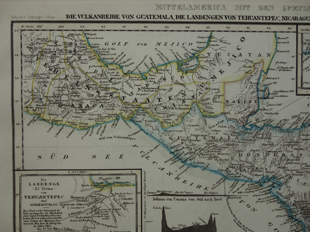 CENTRAAL-AMERIKA oude kaart 1850 originele antieke prent van Nicaragua