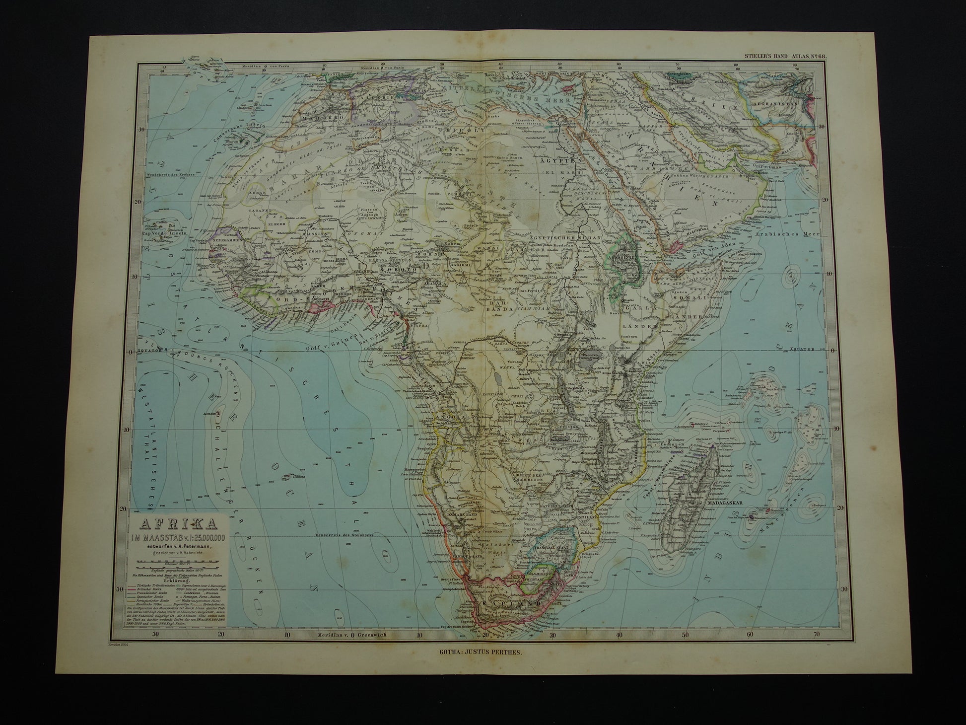 Antieke landkaart van Afrika in 1884 Grote originele 140+ jaar oude handgekleurde kaart poster van Afrikaans continent