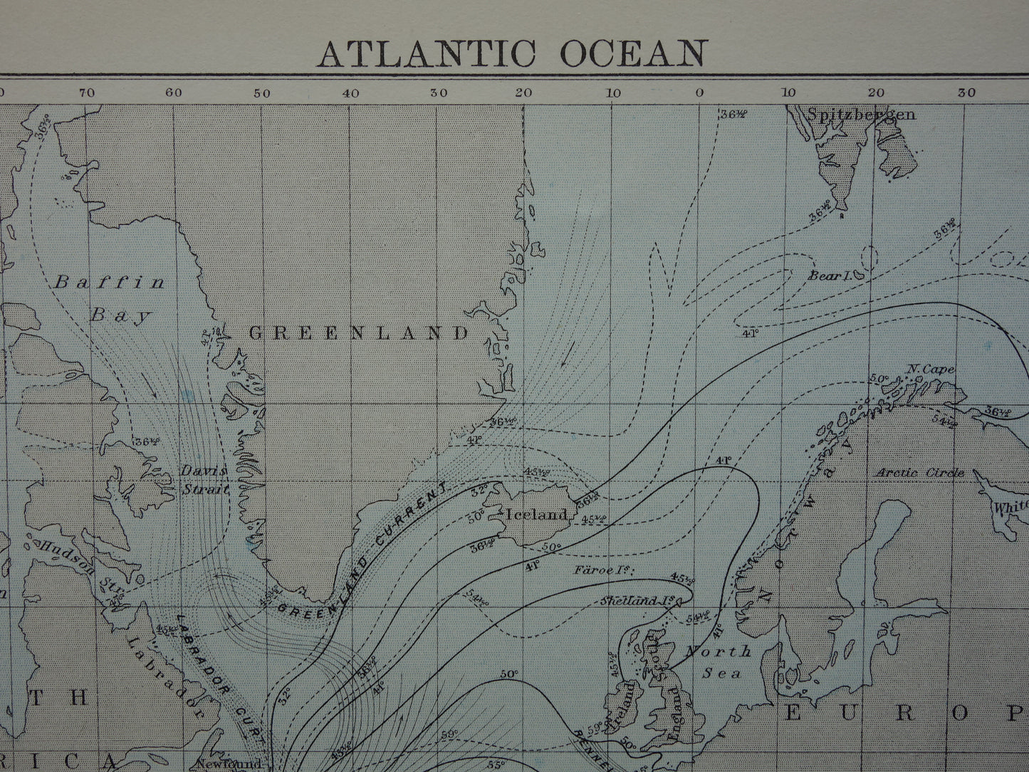 Oude kaart van de Atlantische Oceaan Originele 140+ jaar oude antieke Engelse landkaart