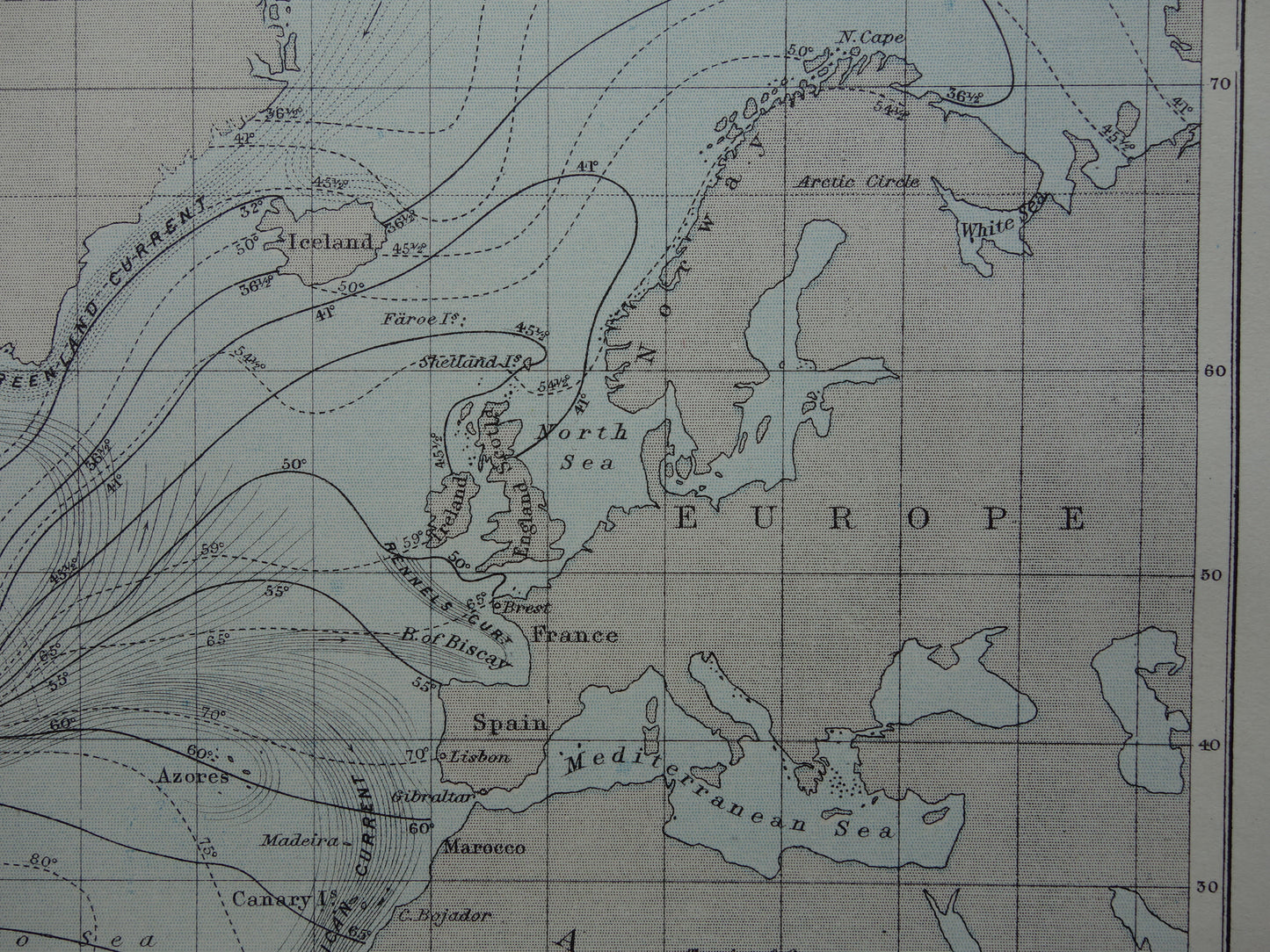 Oude kaart van de Atlantische Oceaan Originele 140+ jaar oude antieke Engelse landkaart