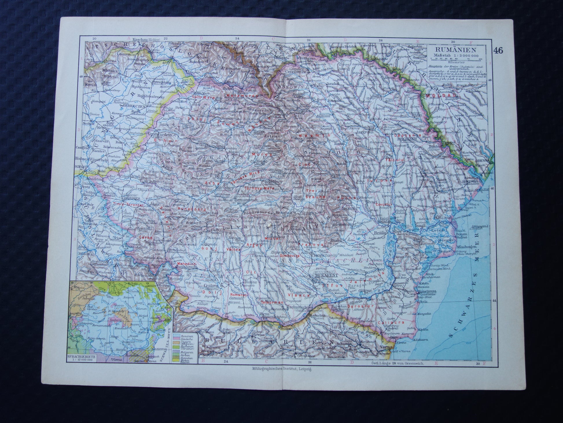 Oude landkaart van ROEMENIË uit 1928 originele Duitse vintage kaart Roemenie - antieke landkaarten
