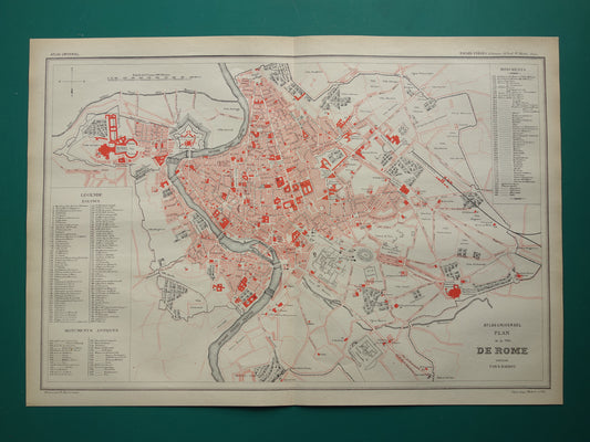 ROME oude kaart van Rome Italië 1896 originele antieke Franse plattegrond