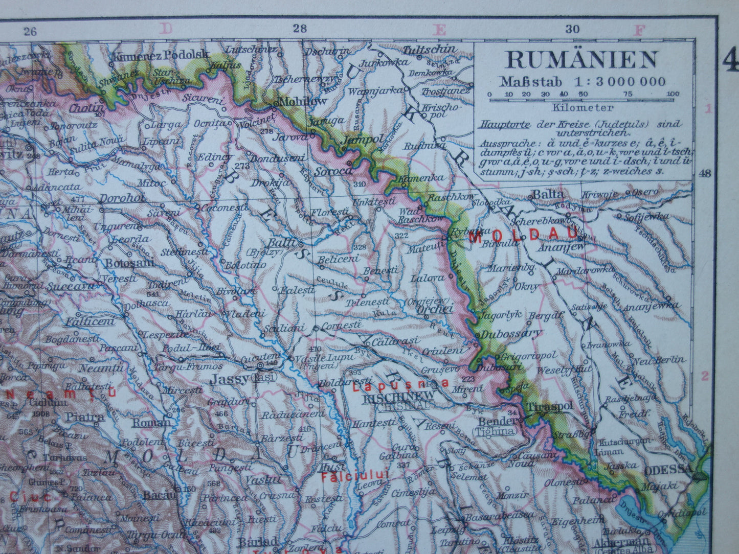 Oude landkaart van ROEMENIË uit 1928 originele Duitse vintage kaart Roemenie - antieke landkaarten