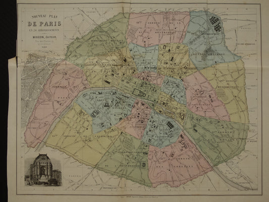 PARIJS grote oude kaart van Parijs uit het jaar 1870 Originele antieke plattegrond Parijs historische vintage print