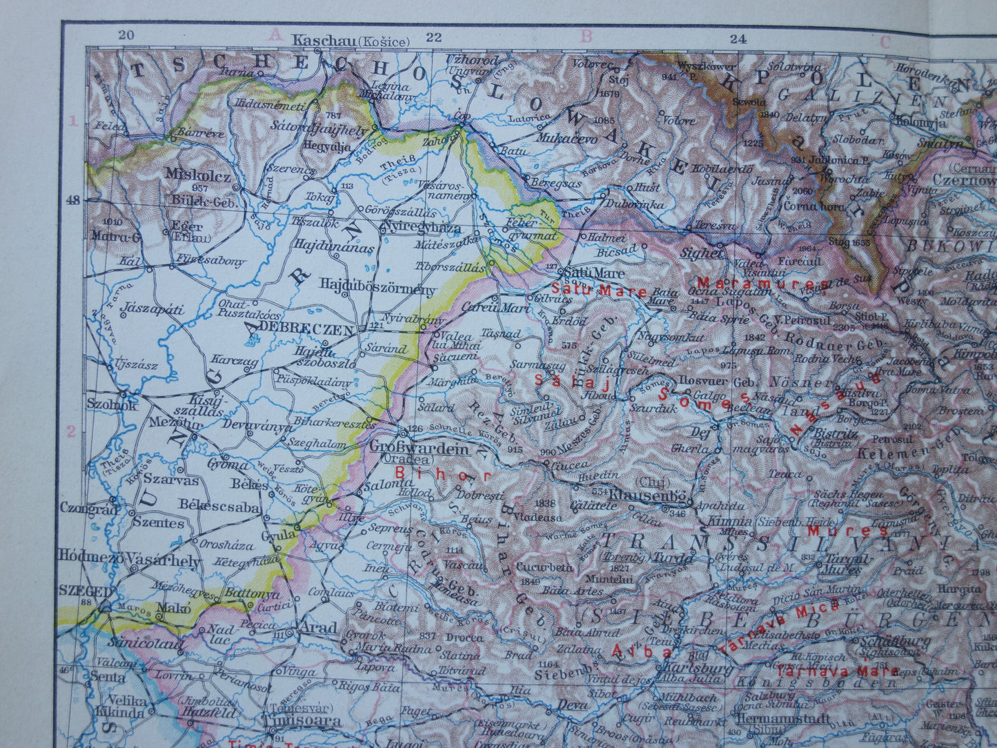 Oude landkaart van ROEMENIË uit 1928 originele Duitse vintage kaart Roemenie - antieke landkaarten