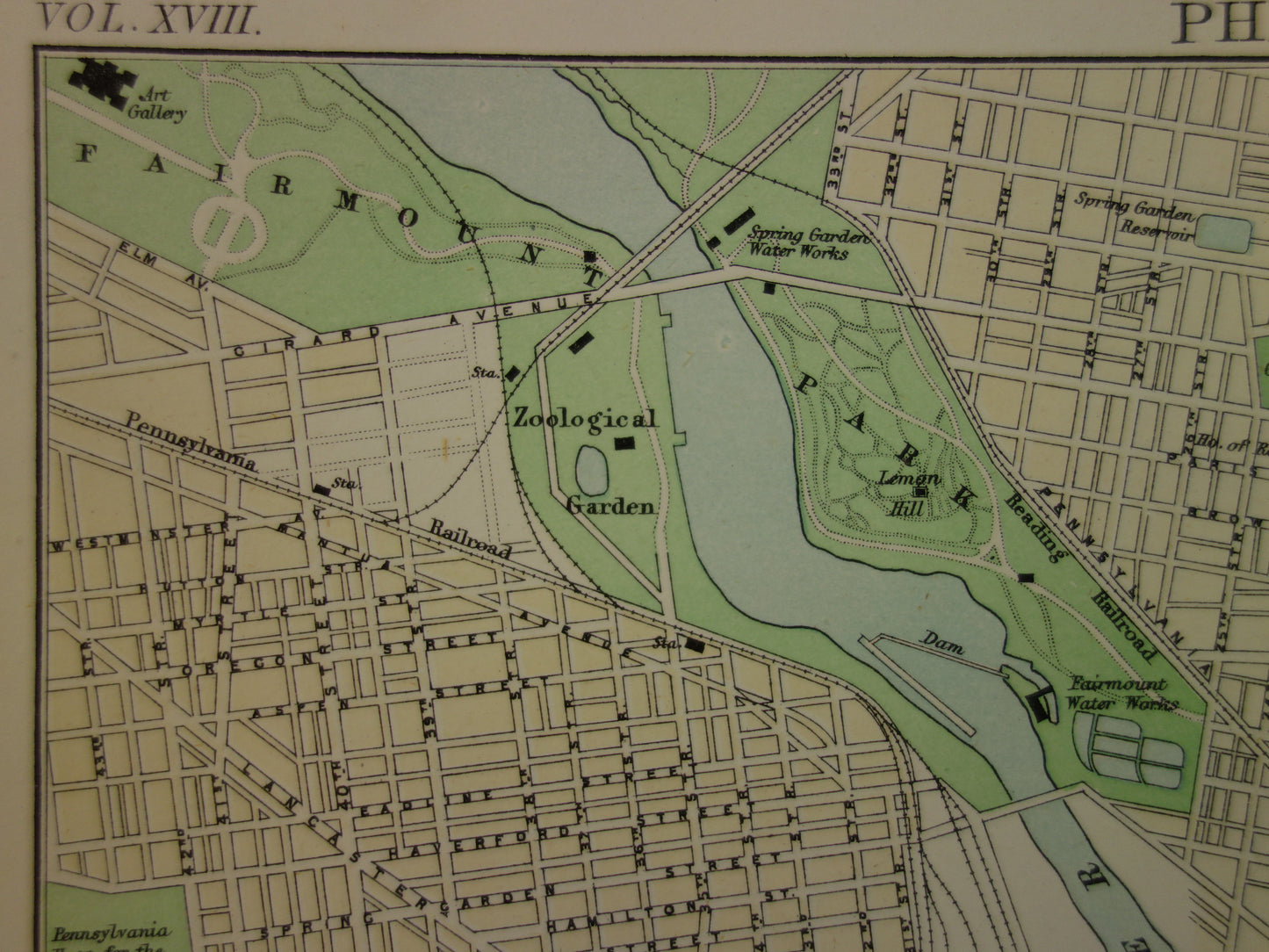 PHILADELPHIA oude plattegrond van centrum Philadelphia antieke kaart VS vintage kaarten