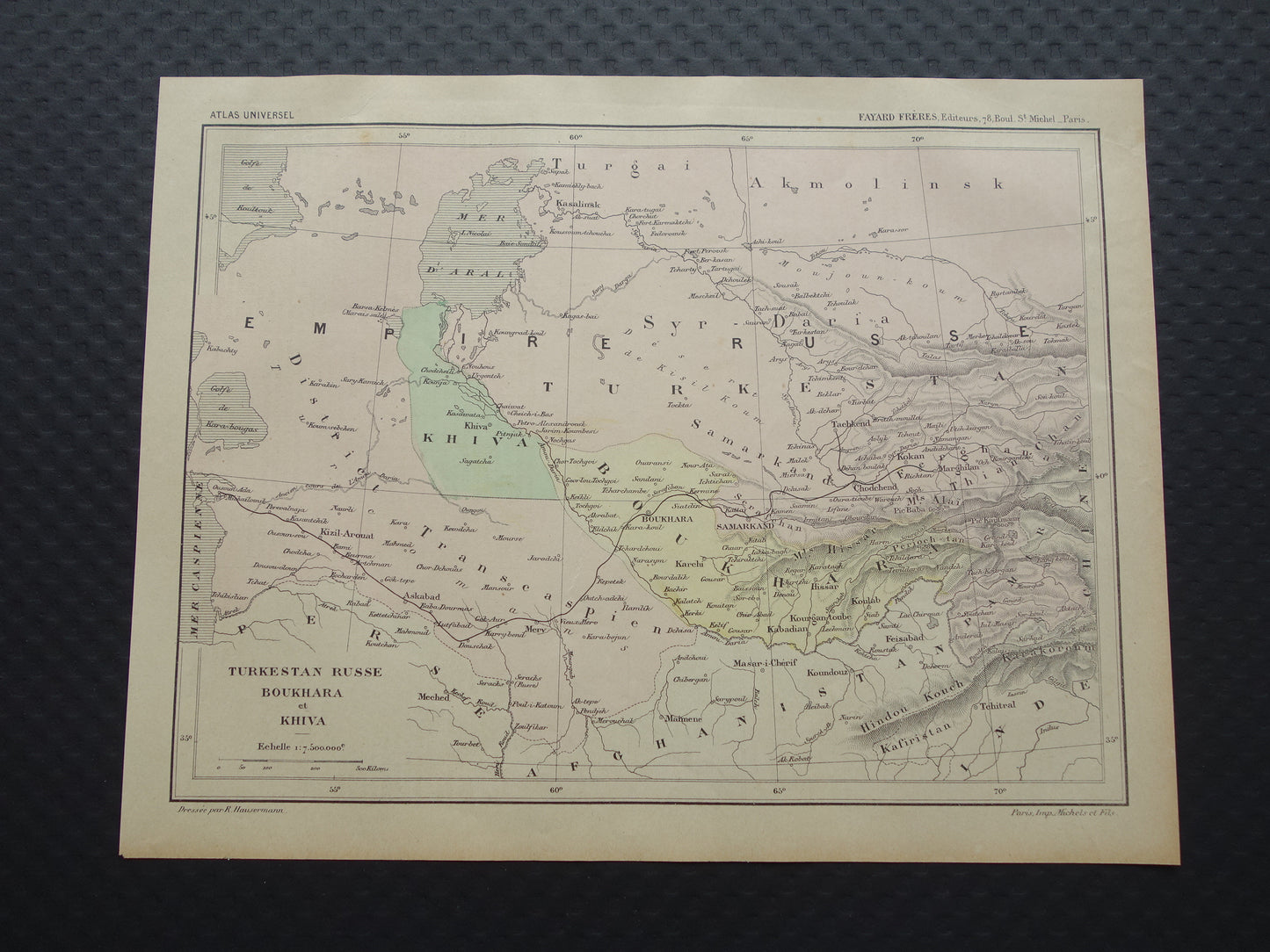 Oude kaart van Aralmeer Kazachstan Oezbekistan uit 1896 originele Franse antieke landkaart Aralmeer