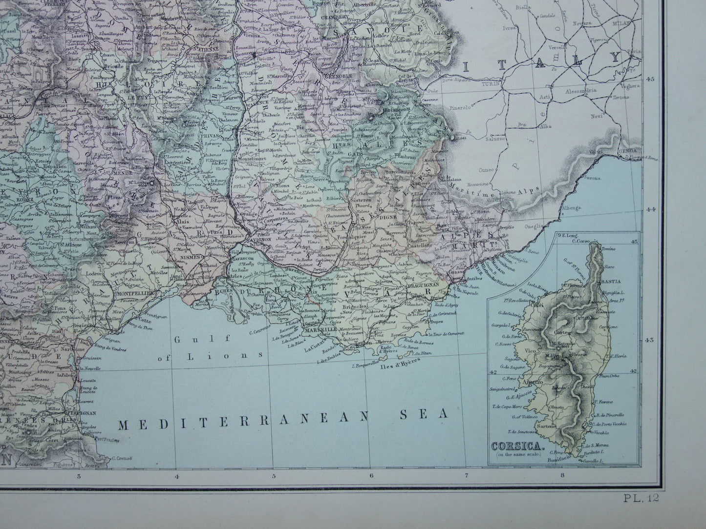 Grote oude landkaart van Frankrijk uit 1877 originele antieke kaart poster