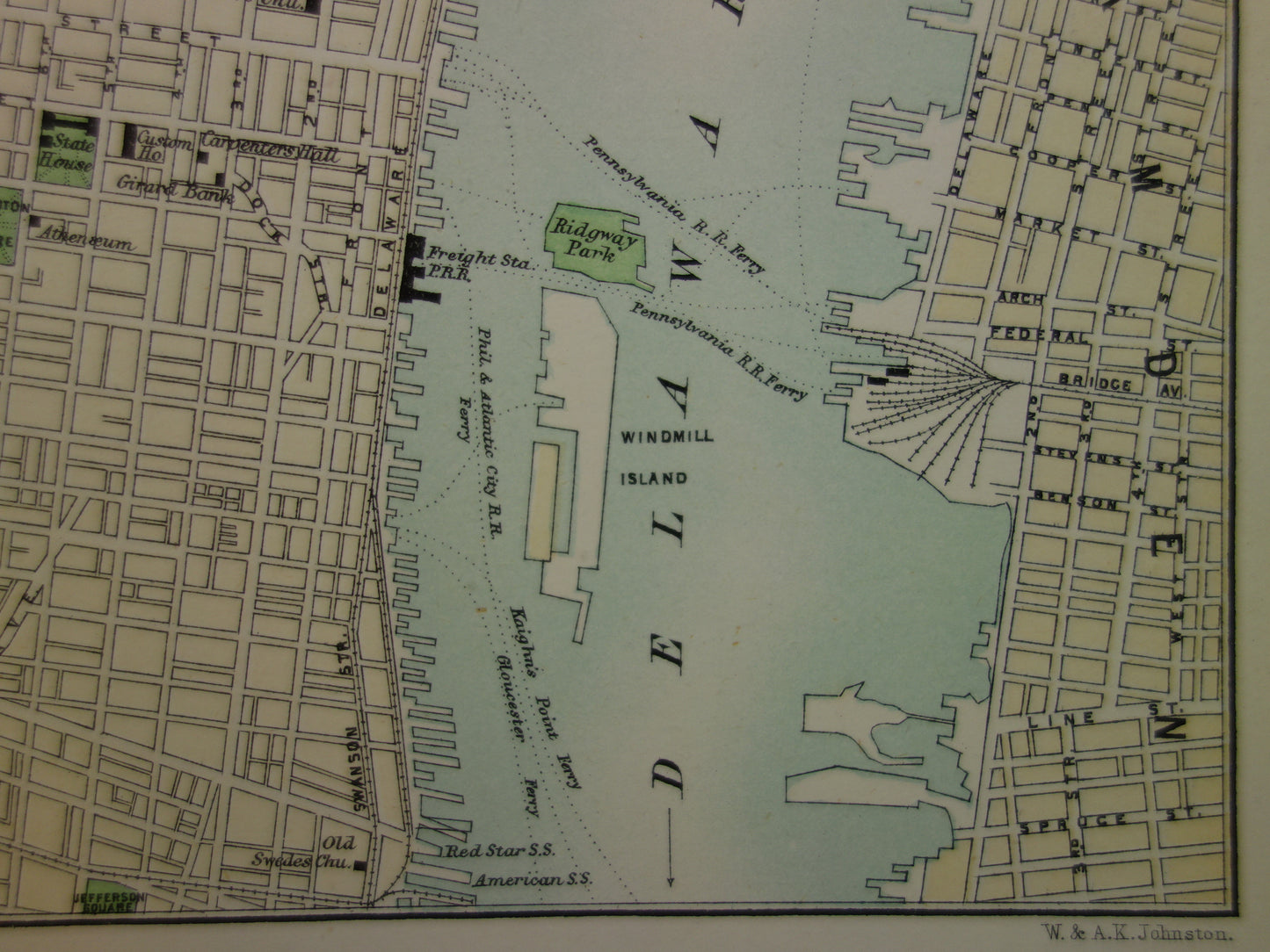 PHILADELPHIA oude plattegrond van centrum Philadelphia antieke kaart VS vintage kaarten