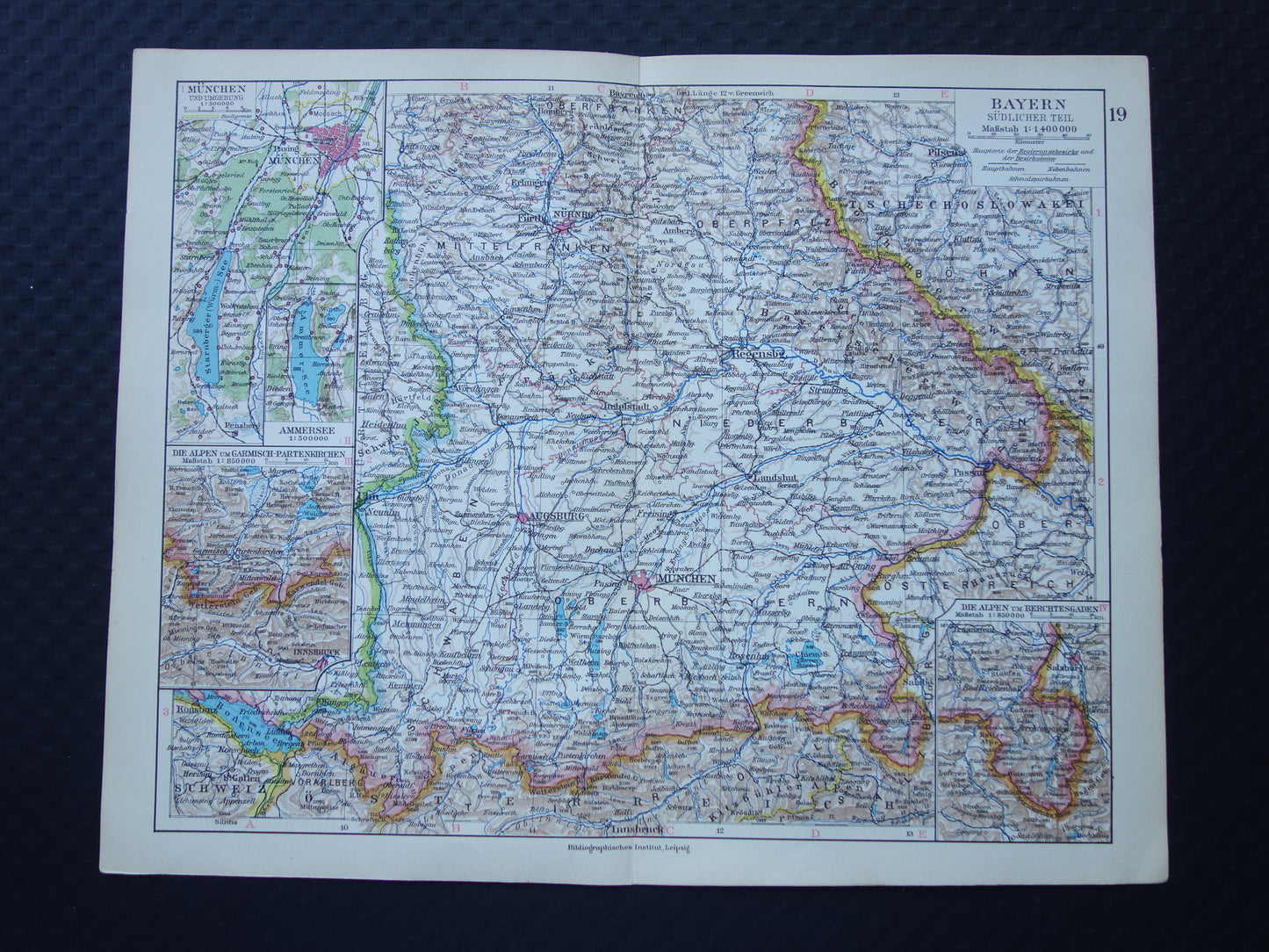 DUITSLAND oude landkaart van Beieren 1928 originele vintage Duitse kaart München Augsburg Nürnburg