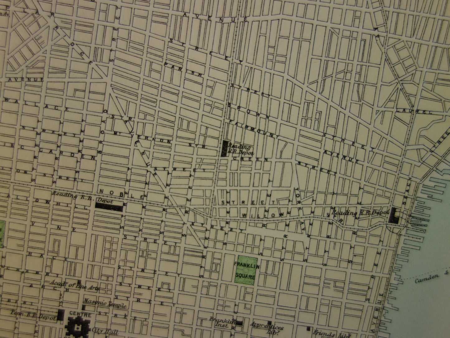 PHILADELPHIA oude plattegrond van centrum Philadelphia antieke kaart VS vintage kaarten