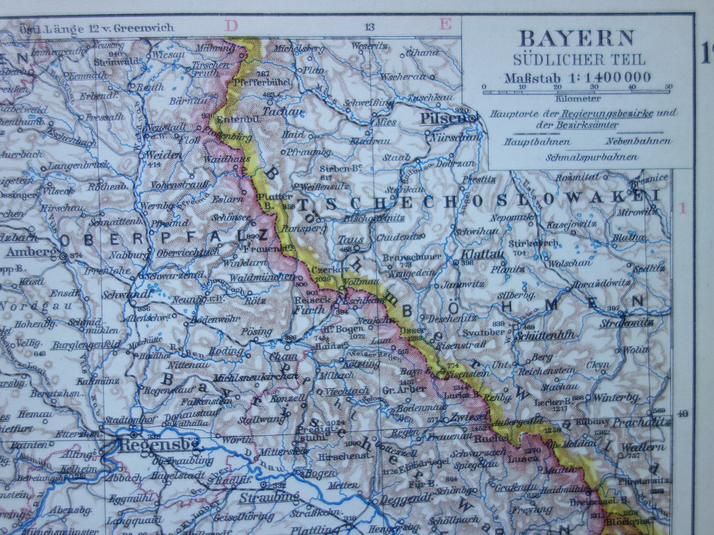 DUITSLAND oude landkaart van Beieren 1928 originele vintage Duitse kaart München Augsburg Nürnburg