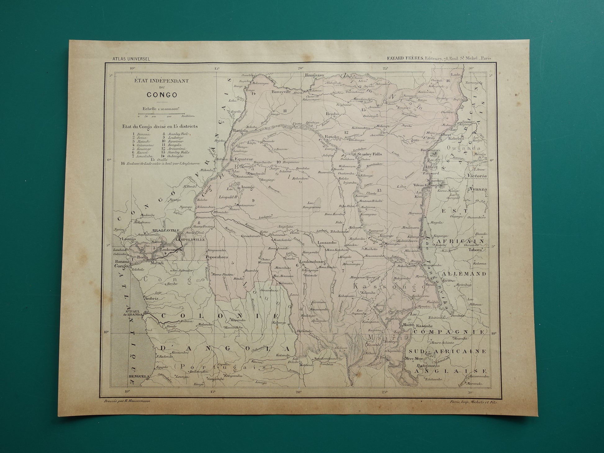 Oude kaart van Congo uit 1896 originele antieke kaart Congo - Afrika vintage historische kaarten