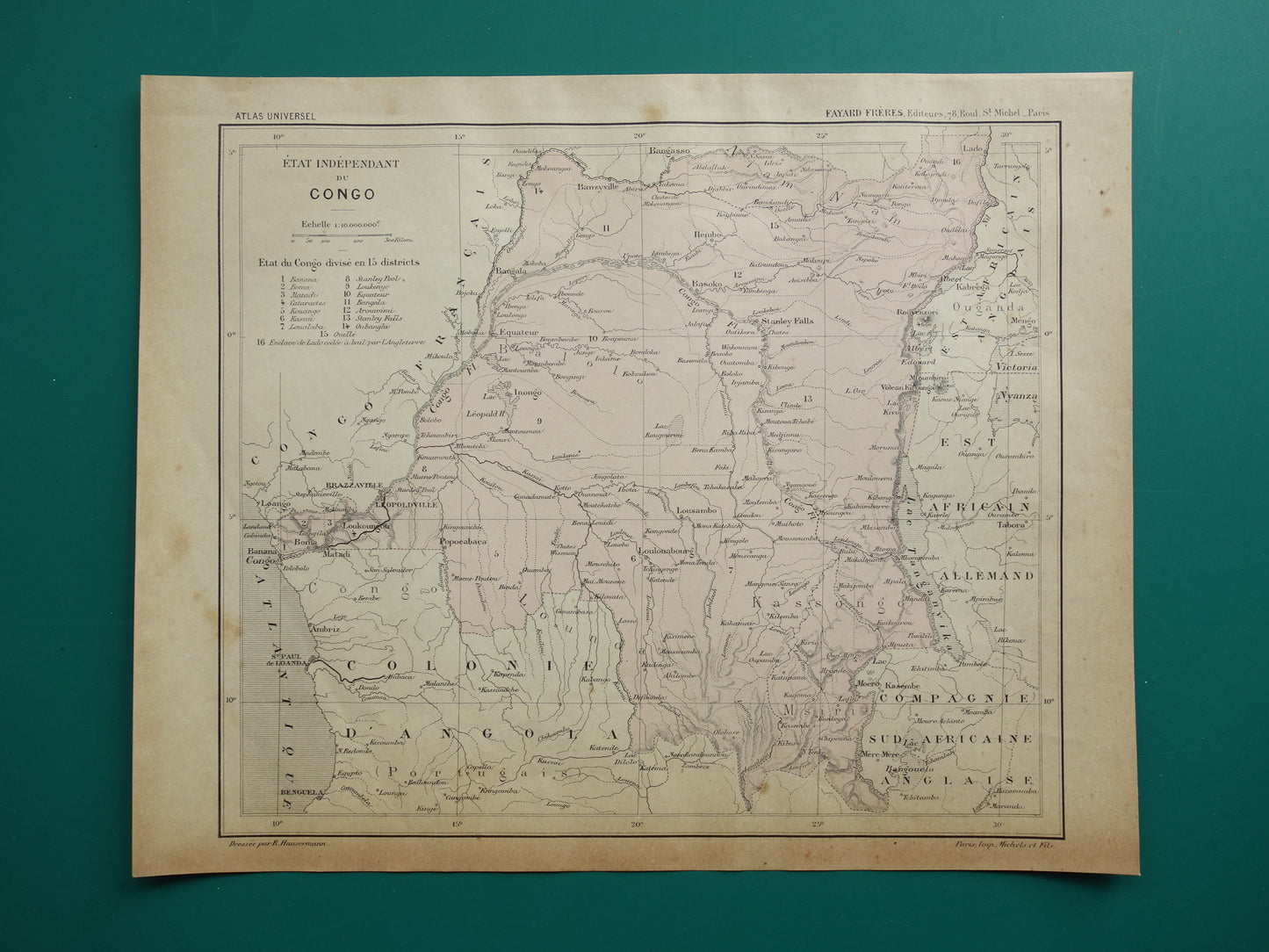 Oude kaart van Congo uit 1896 originele antieke kaart Congo - Afrika vintage historische kaarten