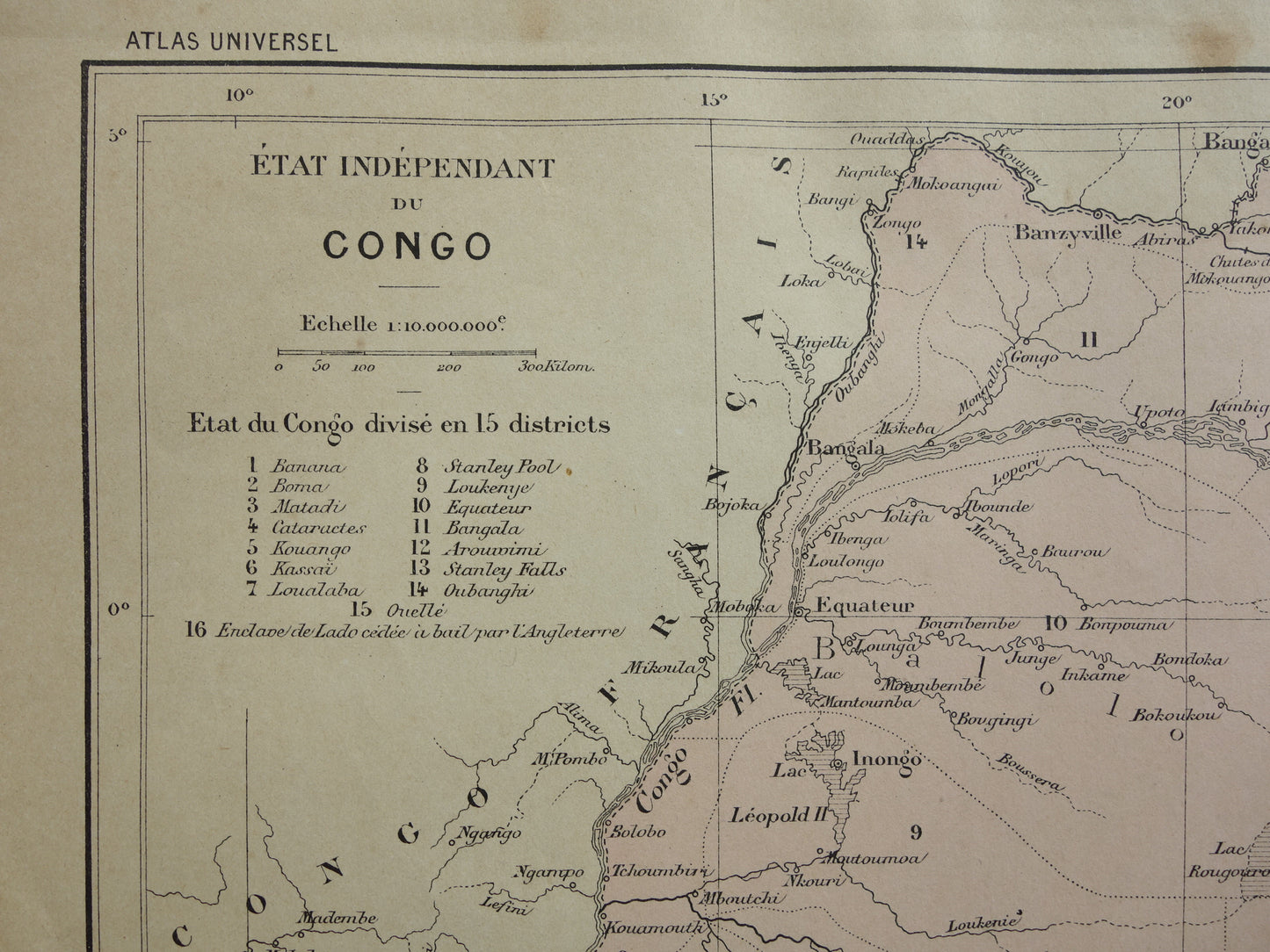 Oude kaart van Congo uit 1896 originele antieke kaart Congo - Afrika vintage historische kaarten