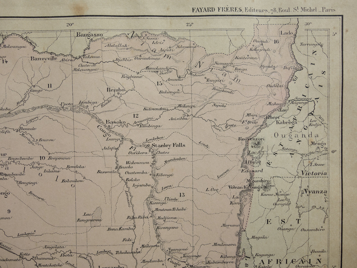Oude kaart van Congo uit 1896 originele antieke kaart Congo - Afrika vintage historische kaarten