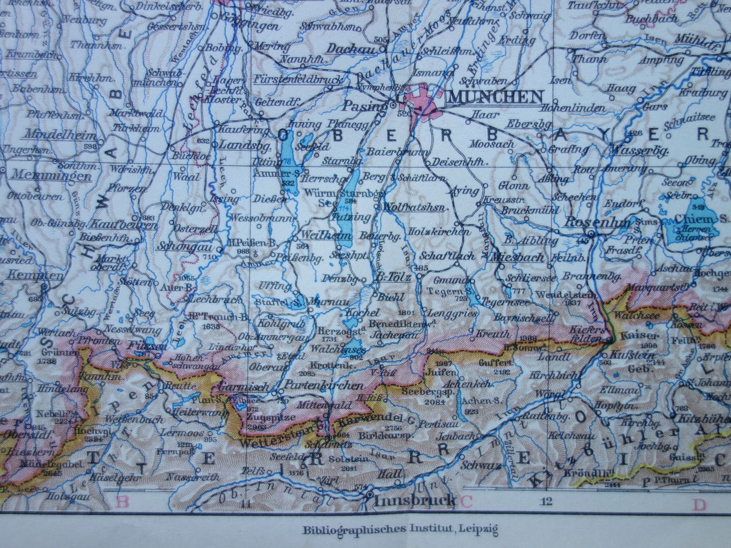 DUITSLAND oude landkaart van Beieren 1928 originele vintage Duitse kaart München Augsburg Nürnburg