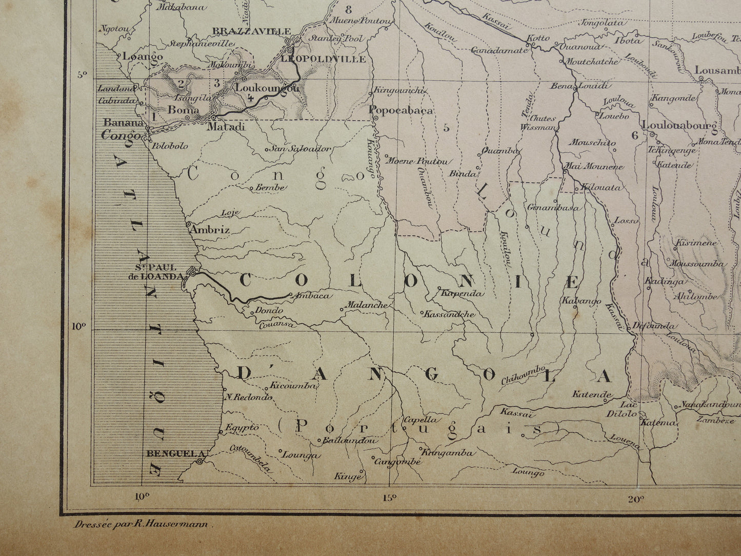 Oude kaart van Congo uit 1896 originele antieke kaart Congo - Afrika vintage historische kaarten