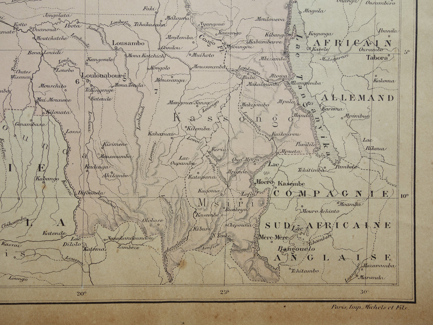 Oude kaart van Congo uit 1896 originele antieke kaart Congo - Afrika vintage historische kaarten