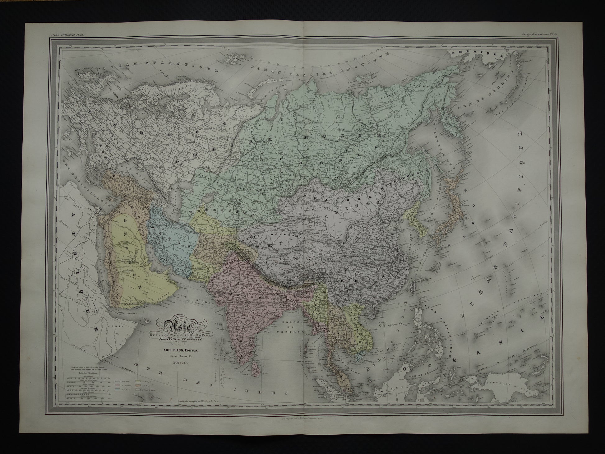 Antieke kaart van Azië uit 1880 Grote oude landkaart Azië continent Originele vintage kaarten