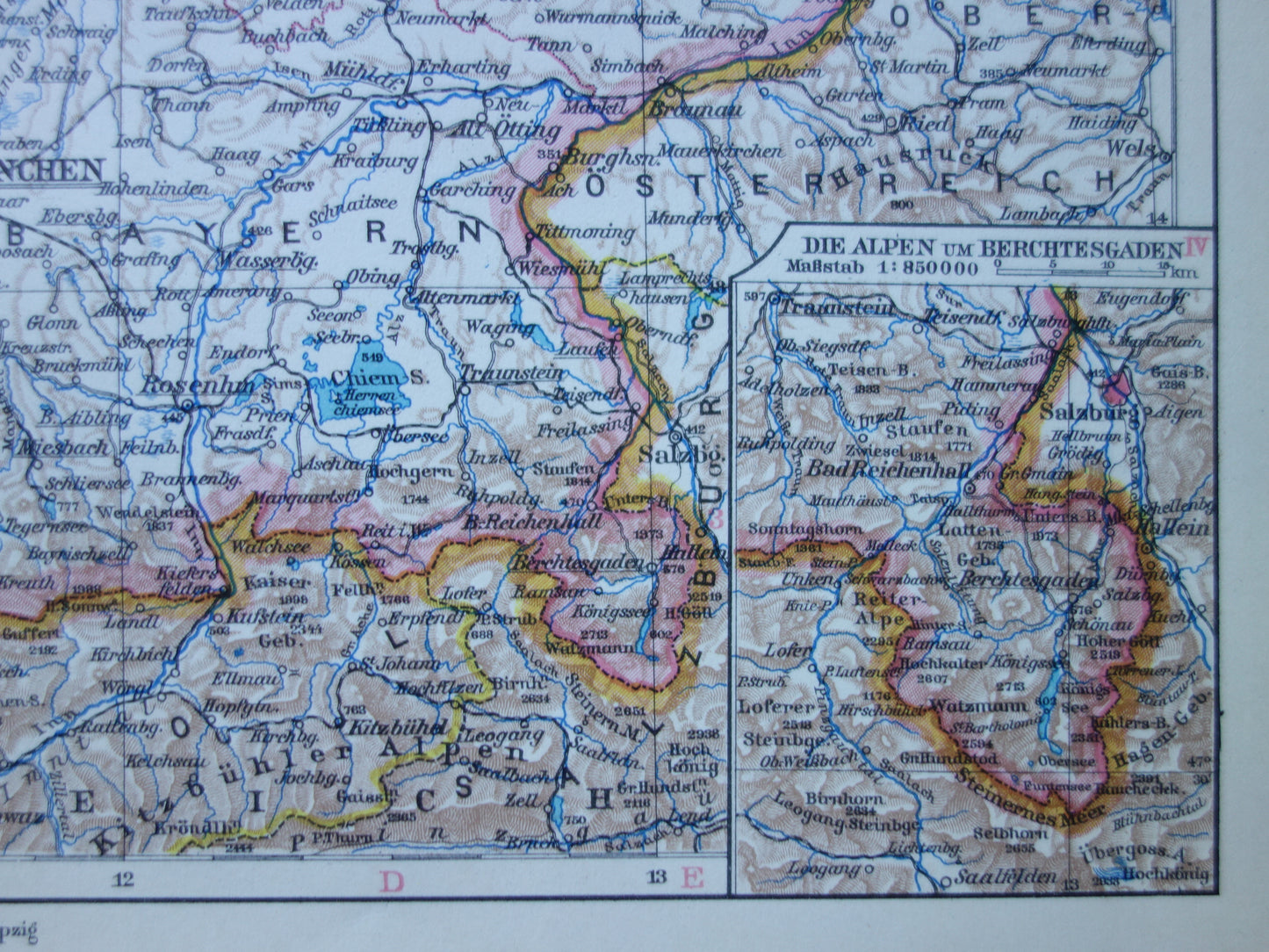 DUITSLAND oude landkaart van Beieren 1928 originele vintage Duitse kaart München Augsburg Nürnburg