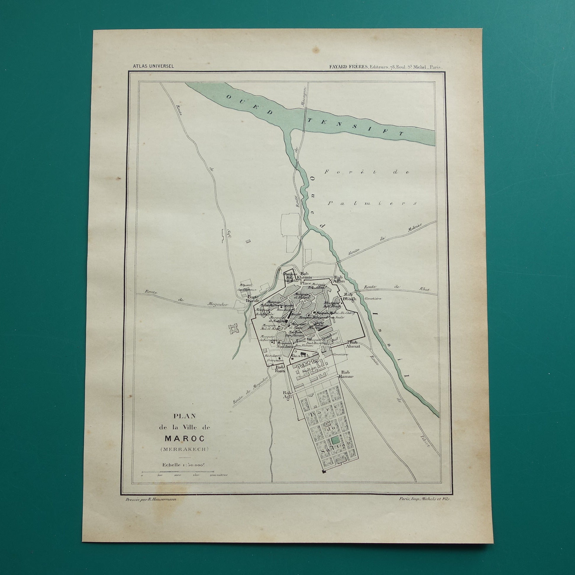 old map of Marrakech from 1896 original antique for sale
