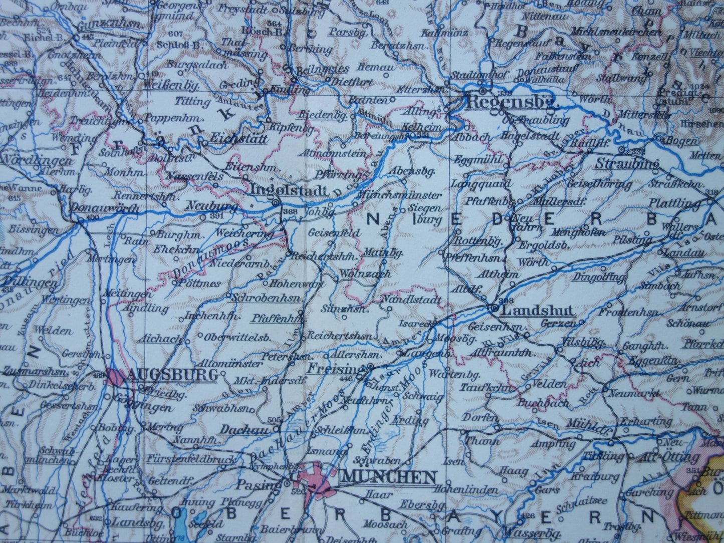 DUITSLAND oude landkaart van Beieren 1928 originele vintage Duitse kaart München Augsburg Nürnburg