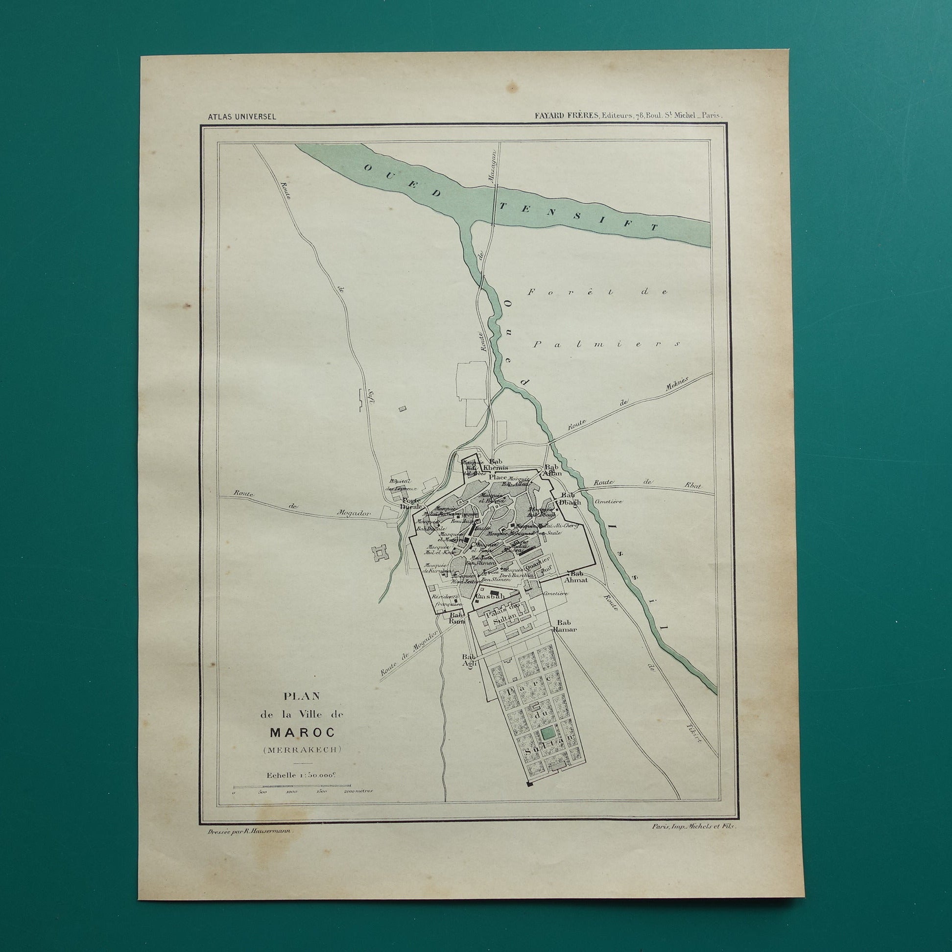 Oude kaart van Marrakesh Marokko uit 1896 antieke Franse plattegrond