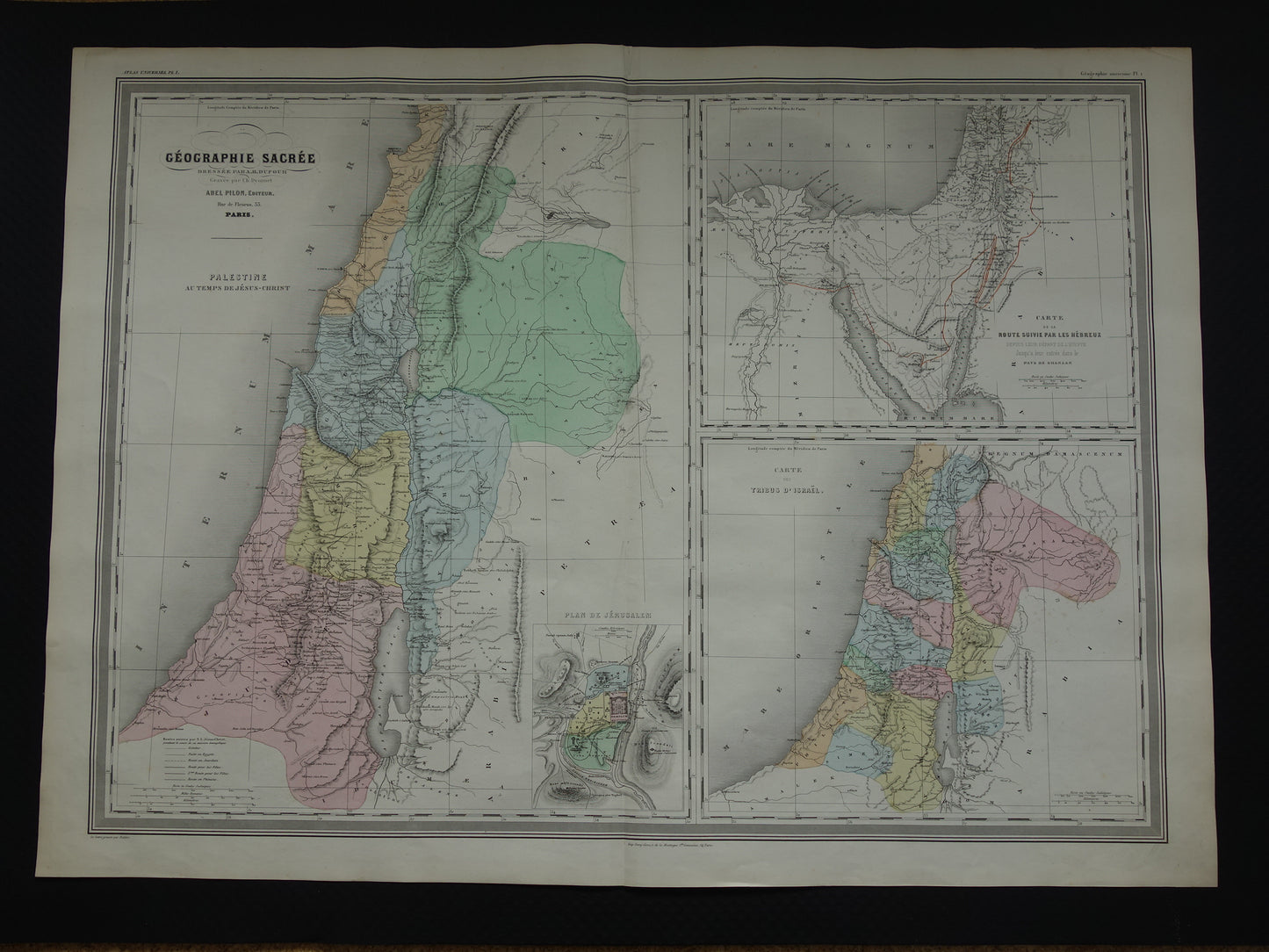 Antieke landkaart van Palestina in de oudheid Originele grote kaart Israël Libanon ten tijde van Jezus Christus vintage kaarten