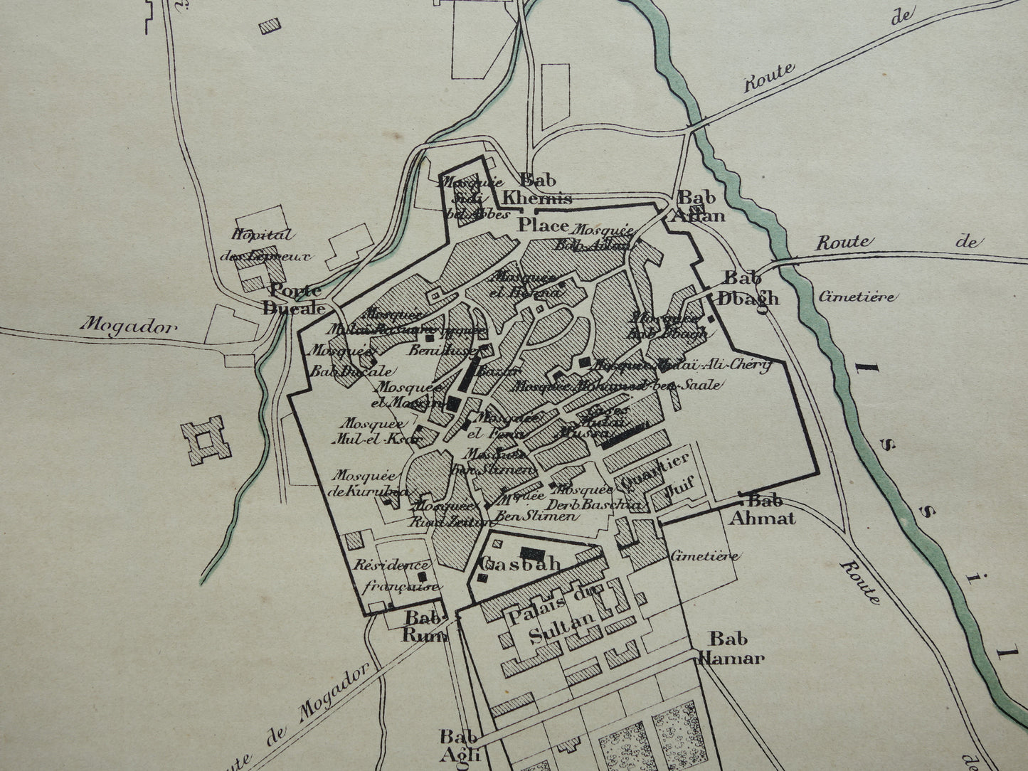 Oude kaart van Marrakesh Marokko uit 1896 antieke Franse plattegrond