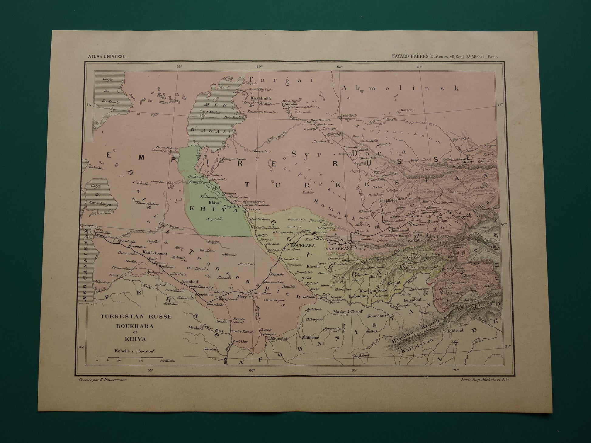 Oude kaart van Aralmeer Kazachstan Oezbekistan uit 1896 originele Franse antieke landkaart Aralmeer 