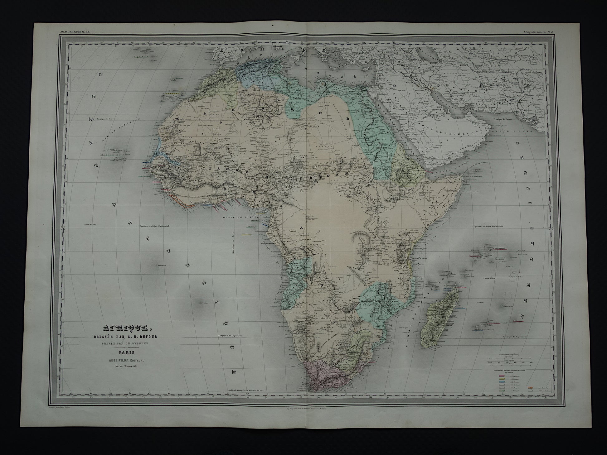 Grote vintage kaart van Afrika originele 140+ jaar oude handgekleurde landkaart poster van Afrika