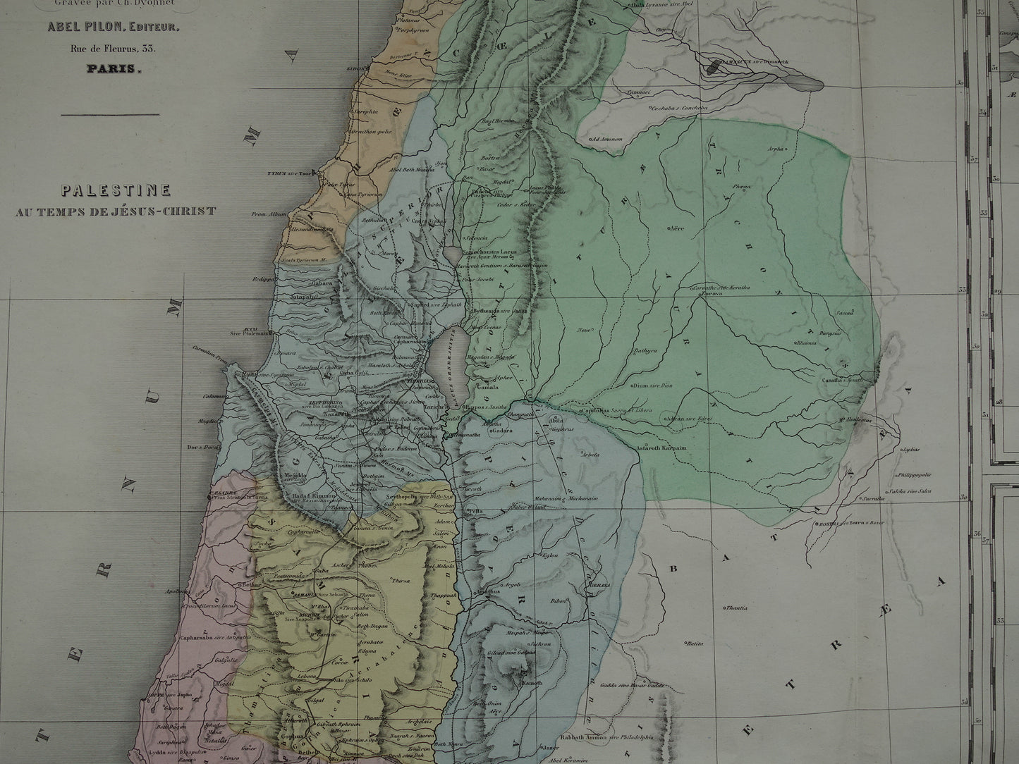 Antieke landkaart van Palestina in de oudheid Originele grote kaart Israël Libanon ten tijde van Jezus Christus vintage kaarten