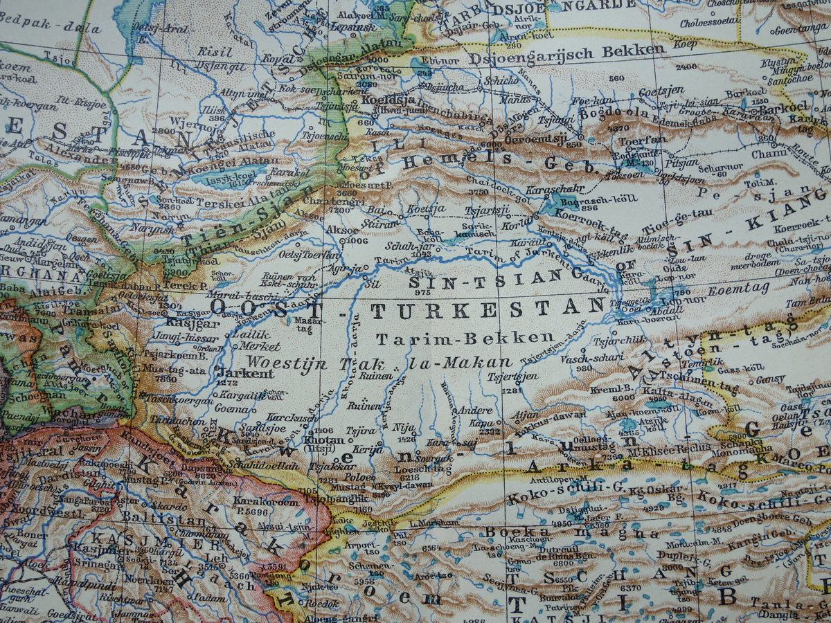 CENTRAL ASIA old map of Tibet Kashmir Turkestan Himalaya old Dutch map Uzbekistan Kyrgyzstan Tajikistan