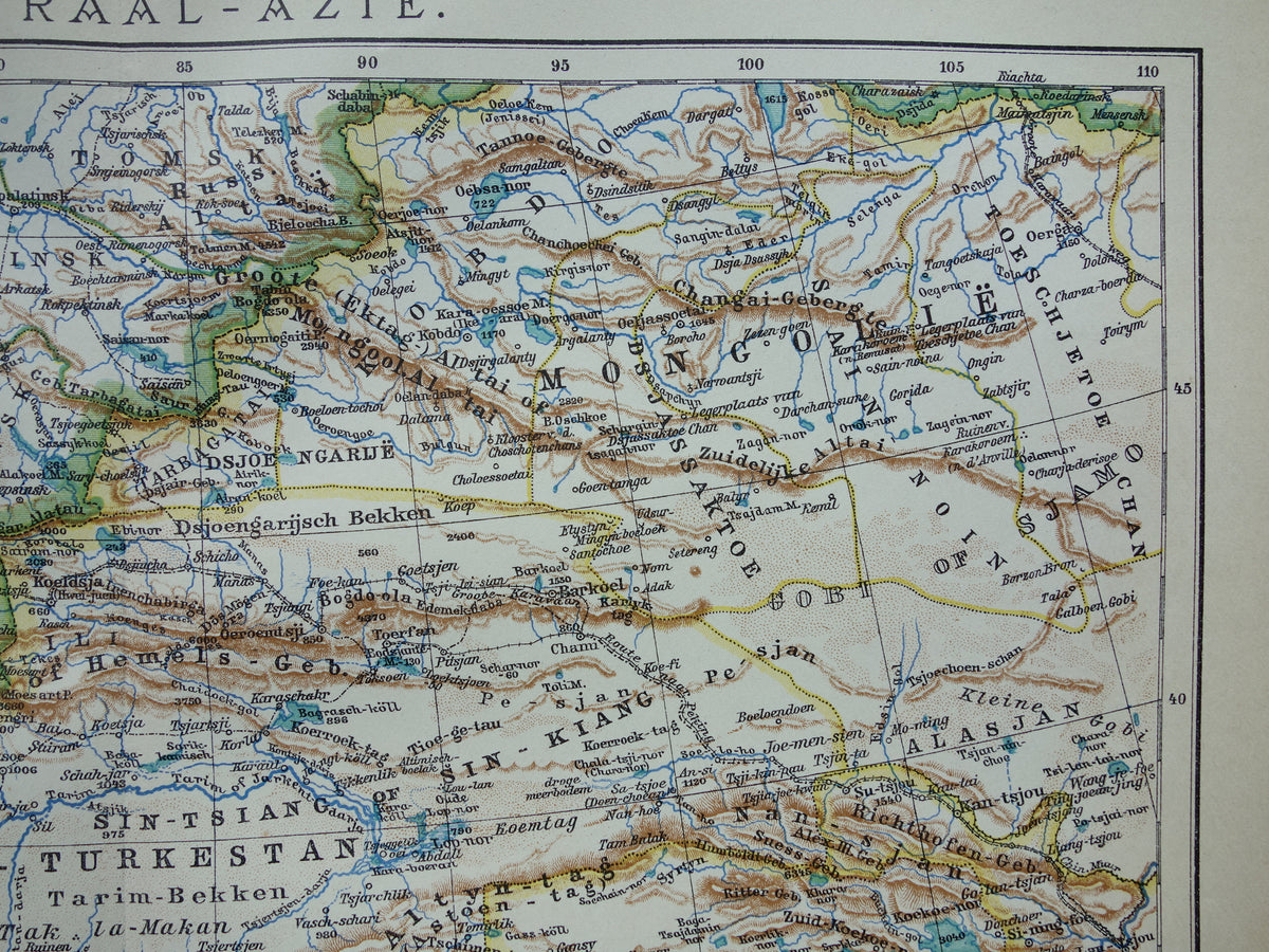 CENTRAL ASIA old map of Tibet Kashmir Turkestan Himalaya old Dutch map Uzbekistan Kyrgyzstan Tajikistan