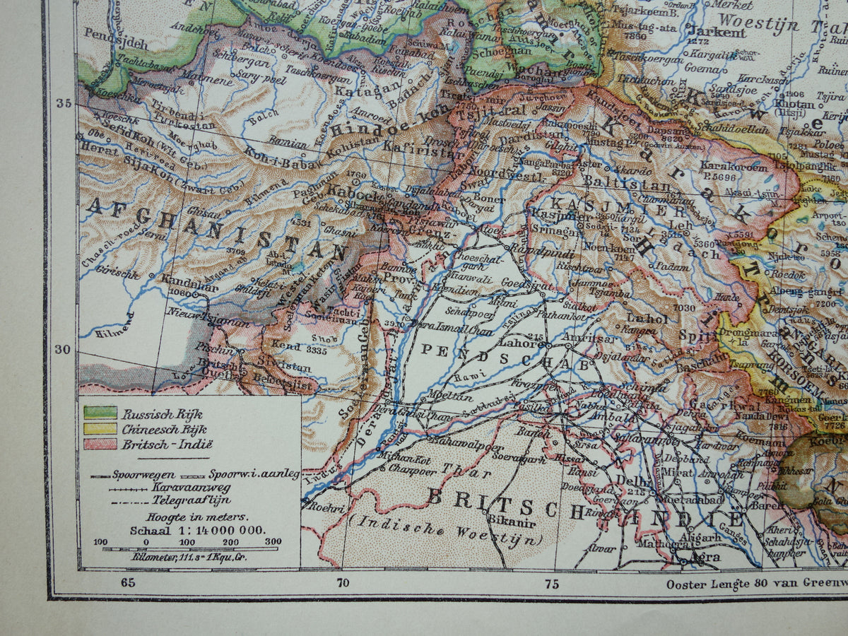 CENTRAL ASIA old map of Tibet Kashmir Turkestan Himalaya old Dutch map Uzbekistan Kyrgyzstan Tajikistan