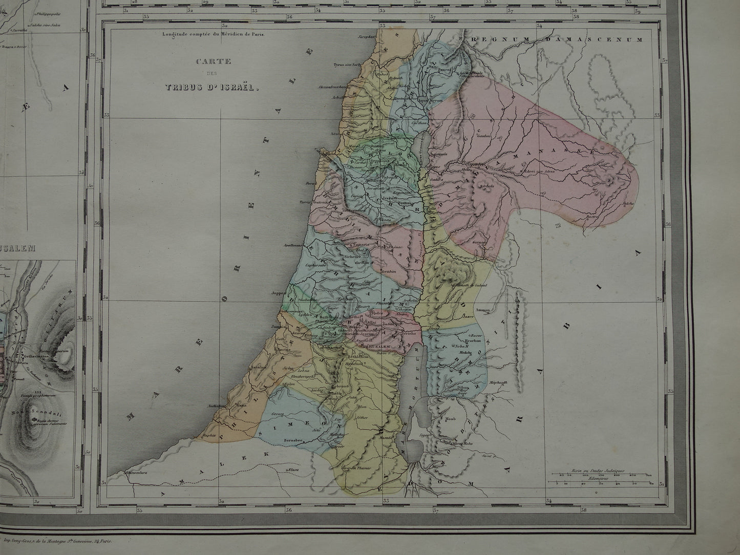 Antieke landkaart van Palestina in de oudheid Originele grote kaart Israël Libanon ten tijde van Jezus Christus vintage kaarten