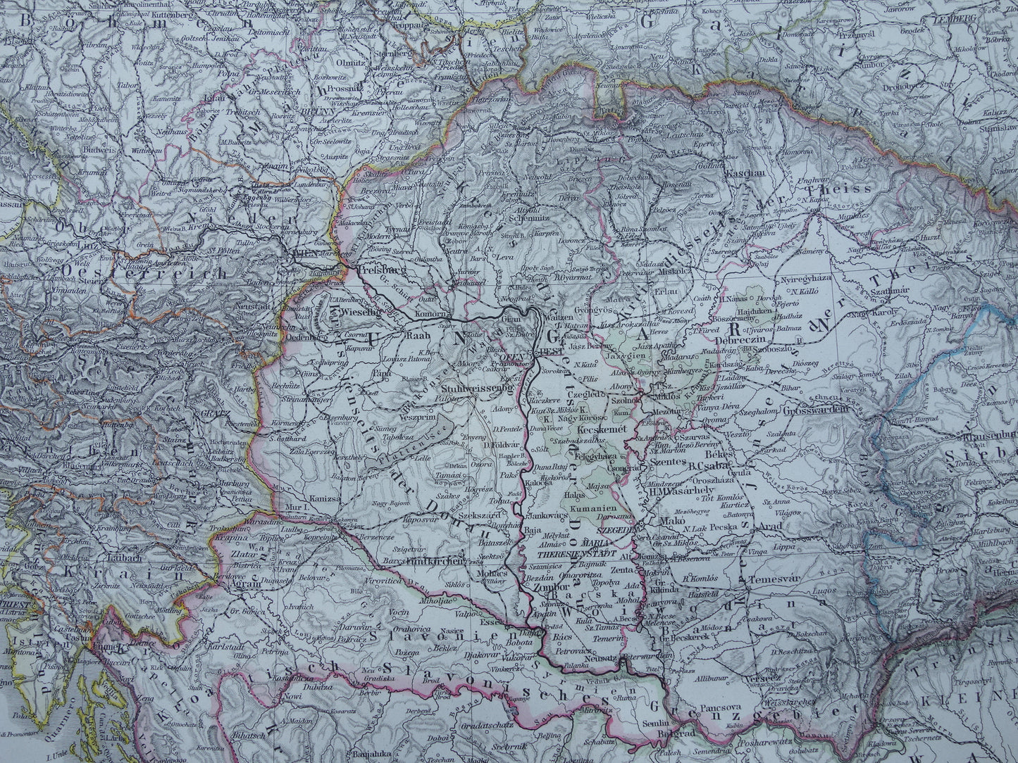 Oude kaart van Oostenrijk Hongarije uit het jaar 1876 gedetailleerde antieke landkaart met jaartal historische kaarten Oostenrijk-Hongarije