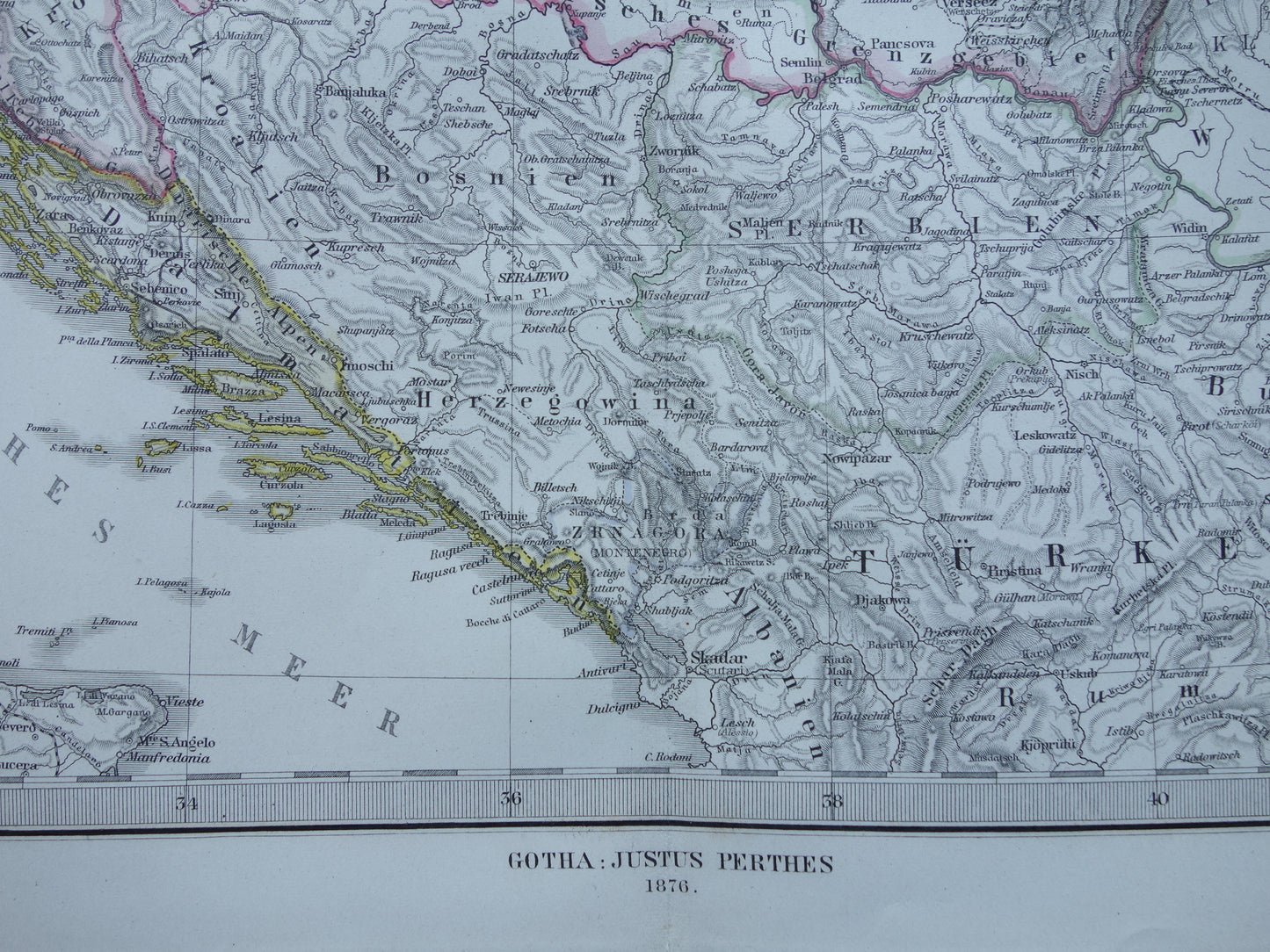 Oude kaart van Oostenrijk Hongarije uit het jaar 1876 gedetailleerde antieke landkaart met jaartal historische kaarten Oostenrijk-Hongarije