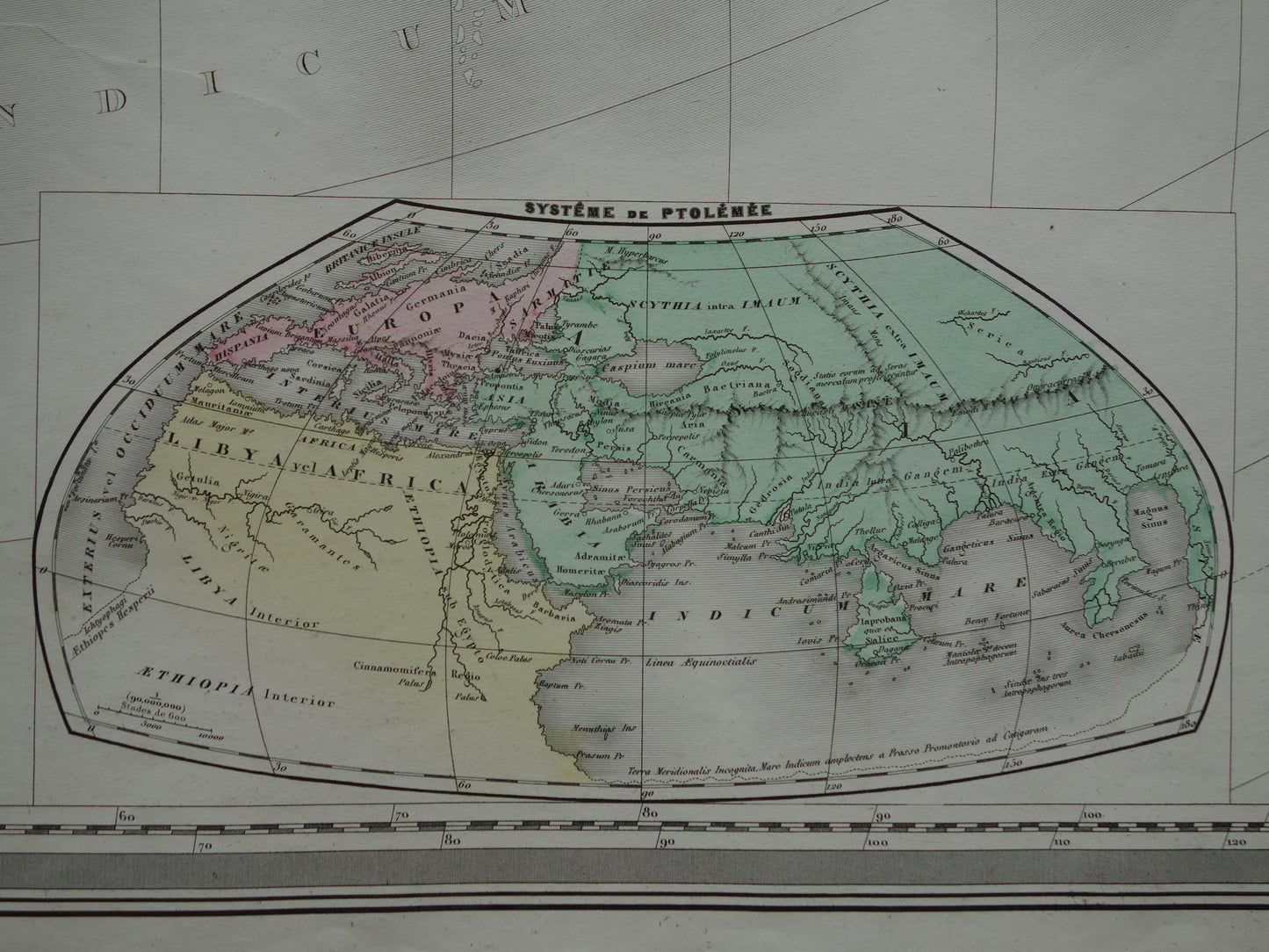 Oude Wereldkaart van Klassieke Oudheid 1880 zeer grote kaart van de wereld Ptolemaeus Herodotus