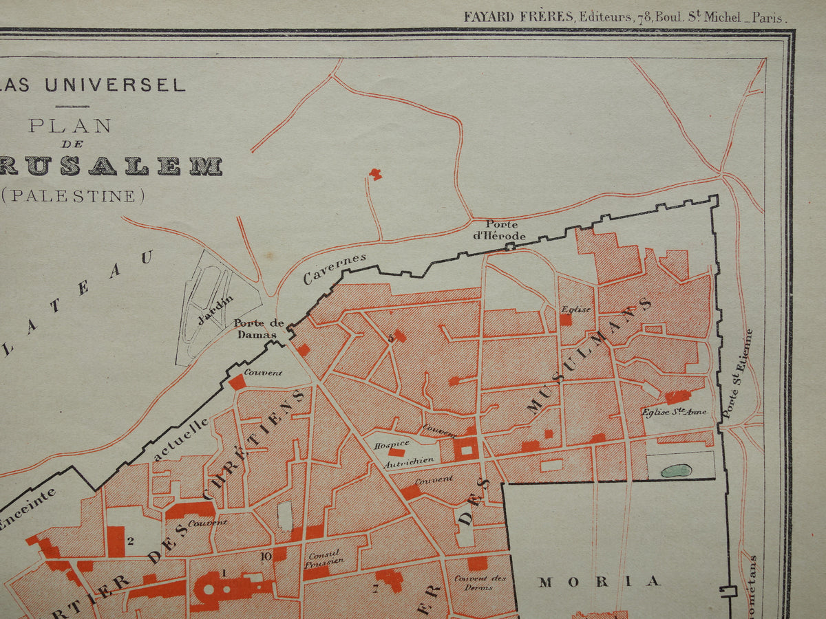 Oude kaart van Jeruzalem uit 1896 antieke Franse plattegrond van Jeruzalem